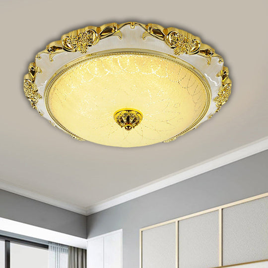 Traditional Round Glass Led Flush Light In Silver/Gold - 12’/16’/19.5’ Width