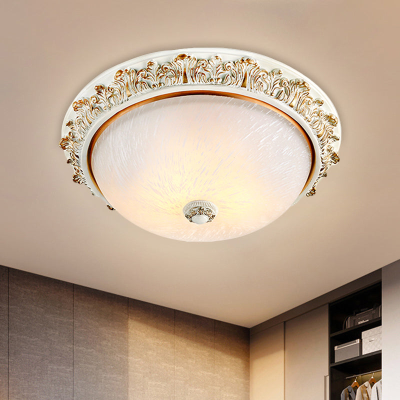 Dome Shaped Rustic Flush Mount Lighting With Opaline Glass In White/Brass - Available 11/15/19 Sizes