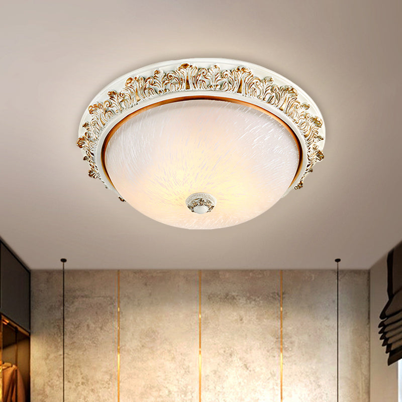 Dome Shaped Rustic Flush Mount Lighting With Opaline Glass In White/Brass - Available 11/15/19 Sizes