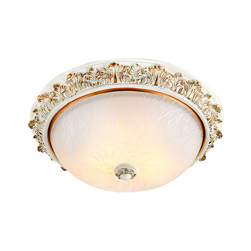 Dome Shaped Rustic Flush Mount Lighting With Opaline Glass In White/Brass - Available