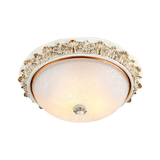 Dome Shaped Rustic Flush Mount Lighting With Opaline Glass In White/Brass - Available 11/15/19 Sizes