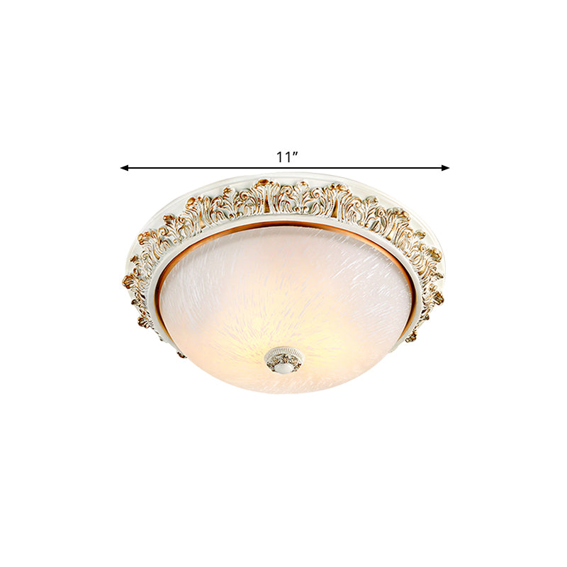 Dome Shaped Rustic Flush Mount Lighting With Opaline Glass In White/Brass - Available 11/15/19 Sizes