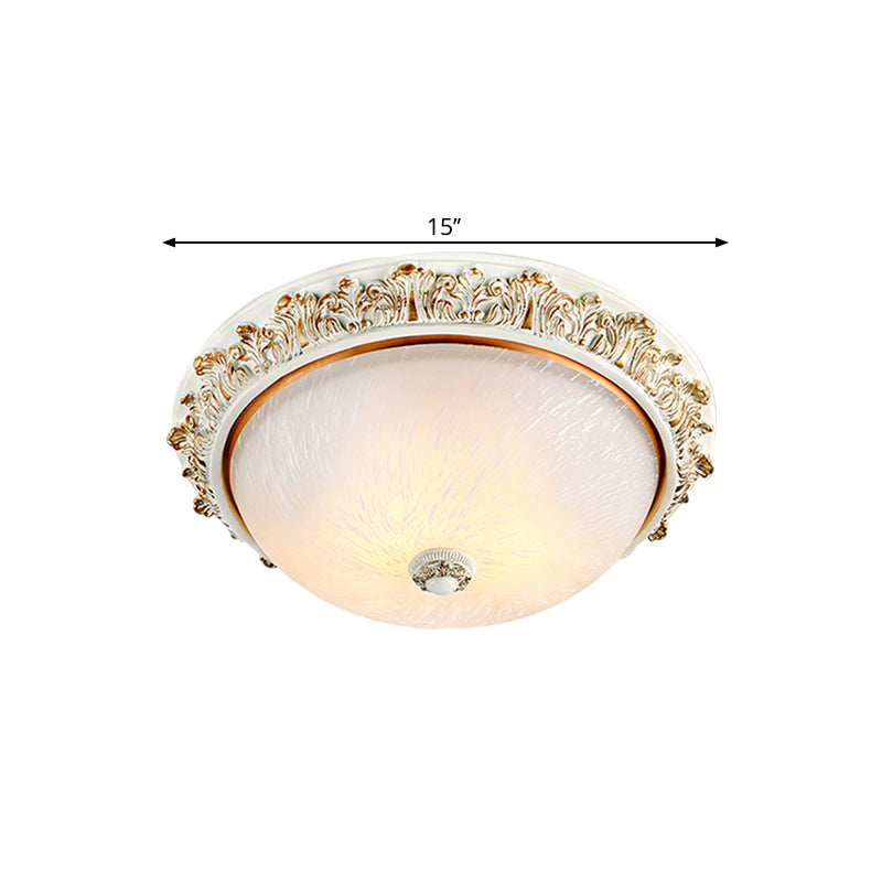 Dome Shaped Rustic Flush Mount Lighting With Opaline Glass In White/Brass - Available