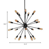 Industrial Black Sputnik Chandelier With 9/12 Lights - Retro Metal Pendant Fixture For Dining Room