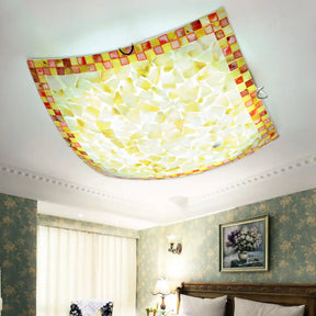 16’/12’W Convex Tiffany Style Stained Glass Flush Bedroom Light In Beige / 12’