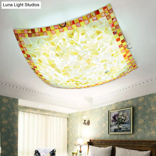 16/12W Convex Tiffany Style Stained Glass Flush Bedroom Light In Beige / 12