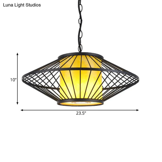 16/19.5/23.5 Single Fabric Pendulum Pendant Ceiling Lamp - Red/Yellow Cylindrical Design With Black