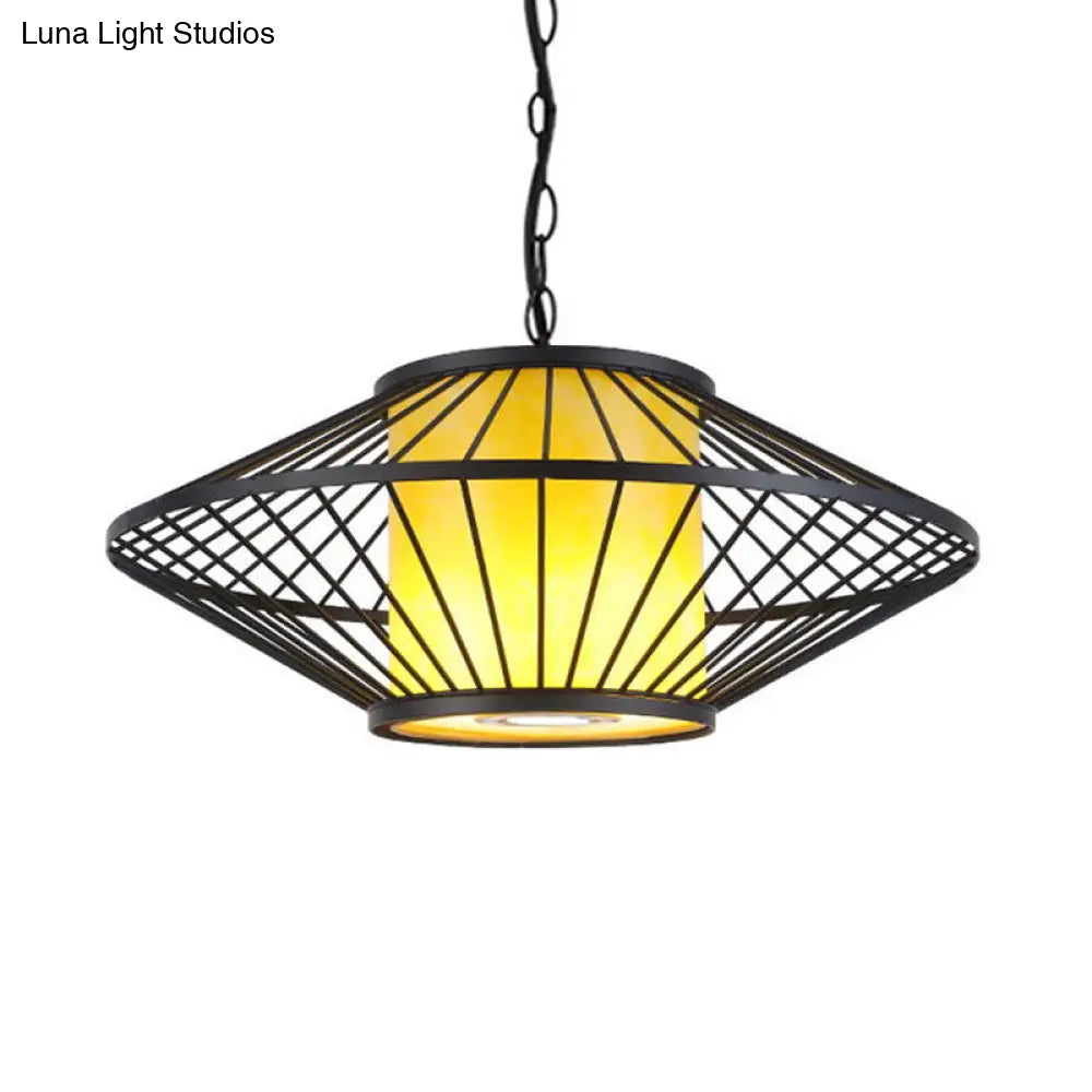 16/19.5/23.5 Single Fabric Pendulum Pendant Ceiling Lamp - Red/Yellow Cylindrical Design With Black