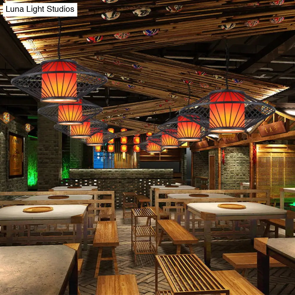 16/19.5/23.5 Single Fabric Pendulum Pendant Ceiling Lamp - Red/Yellow Cylindrical Design With Black