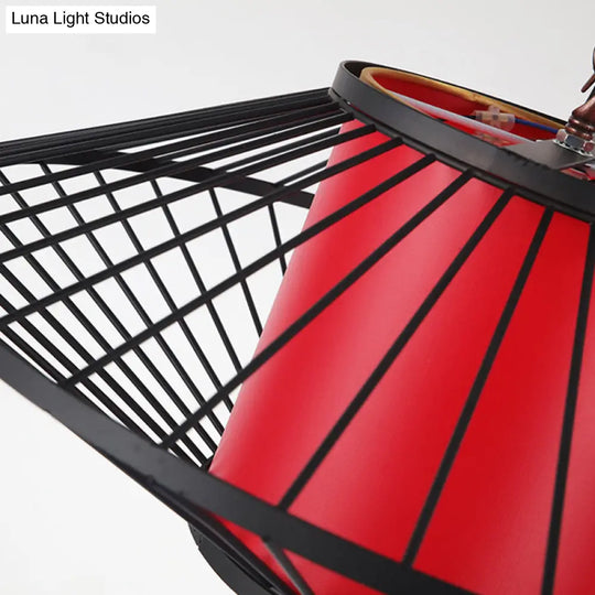 16/19.5/23.5 Single Fabric Pendulum Pendant Ceiling Lamp - Red/Yellow Cylindrical Design With Black