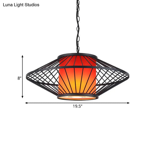 16/19.5/23.5 Single Fabric Pendulum Pendant Ceiling Lamp - Red/Yellow Cylindrical Design With Black