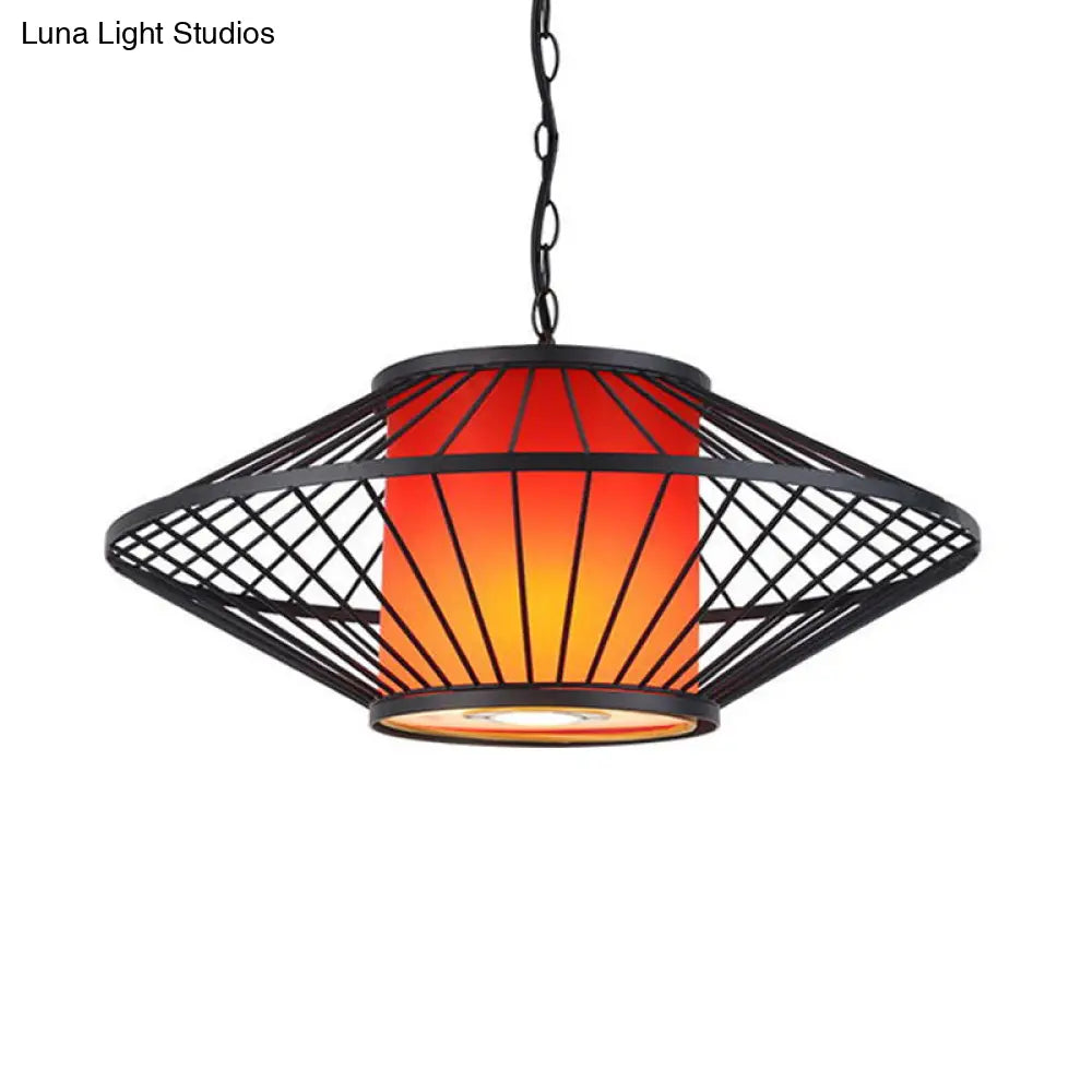 16/19.5/23.5 Single Fabric Pendulum Pendant Ceiling Lamp - Red/Yellow Cylindrical Design With Black