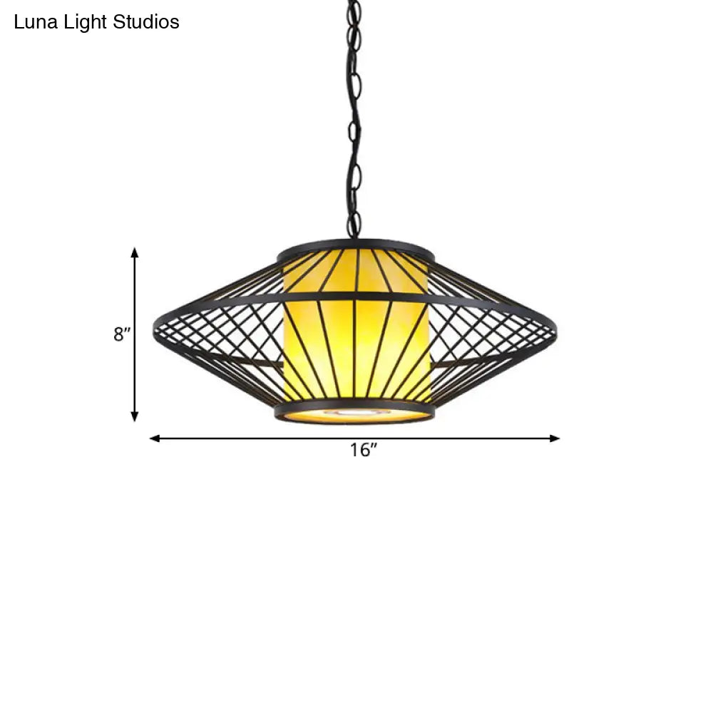 16/19.5/23.5 Single Fabric Pendulum Pendant Ceiling Lamp - Red/Yellow Cylindrical Design With Black