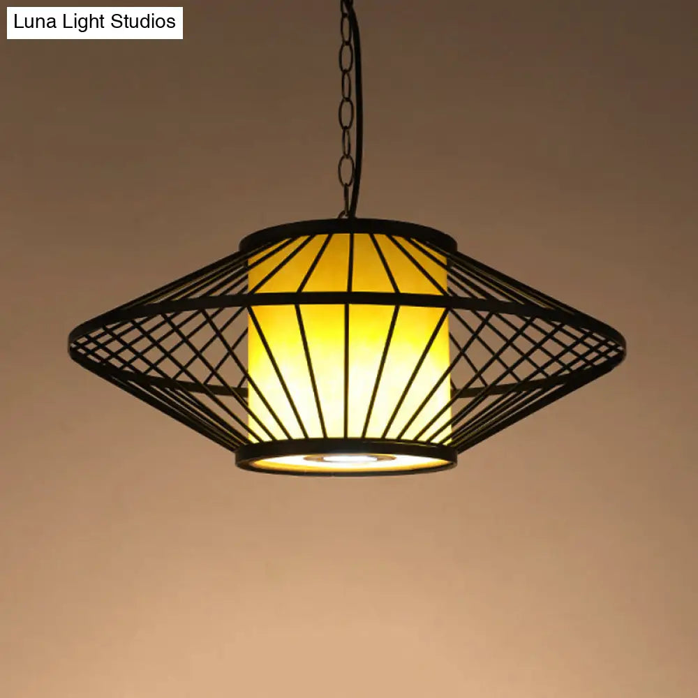 16/19.5/23.5 Single Fabric Pendulum Pendant Ceiling Lamp - Red/Yellow Cylindrical Design With Black