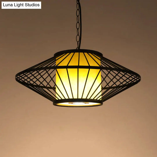 16/19.5/23.5 Single Fabric Pendulum Pendant Ceiling Lamp - Red/Yellow Cylindrical Design With Black