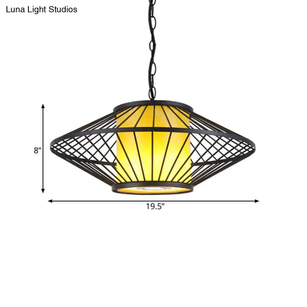 16/19.5/23.5 Single Fabric Pendulum Pendant Ceiling Lamp - Red/Yellow Cylindrical Design With Black