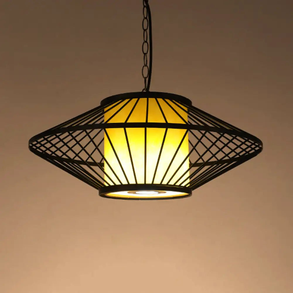 16/19.5/23.5 Single Fabric Pendulum Pendant Ceiling Lamp - Red/Yellow Cylindrical Design With Black