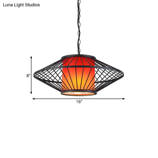 16/19.5/23.5 Single Fabric Pendulum Pendant Ceiling Lamp - Red/Yellow Cylindrical Design With Black