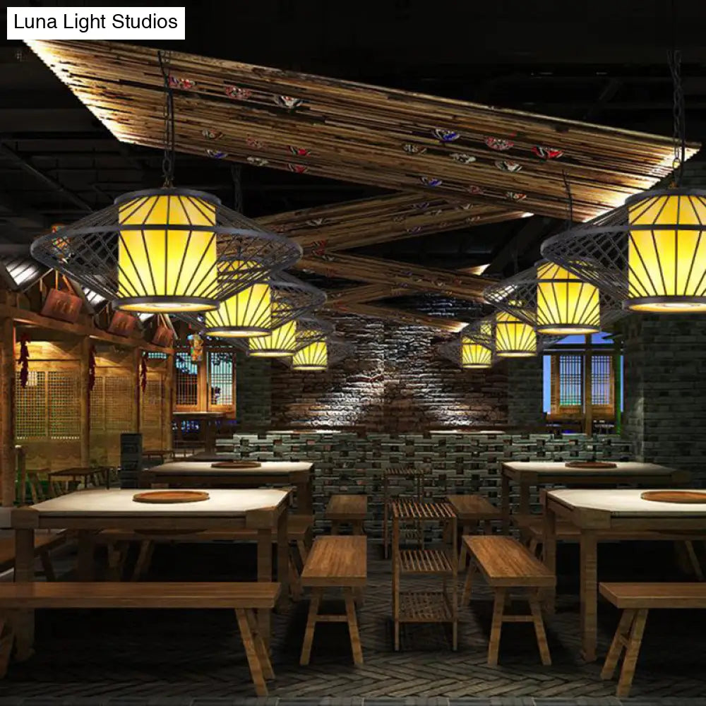 16/19.5/23.5 Single Fabric Pendulum Pendant Ceiling Lamp - Red/Yellow Cylindrical Design With Black