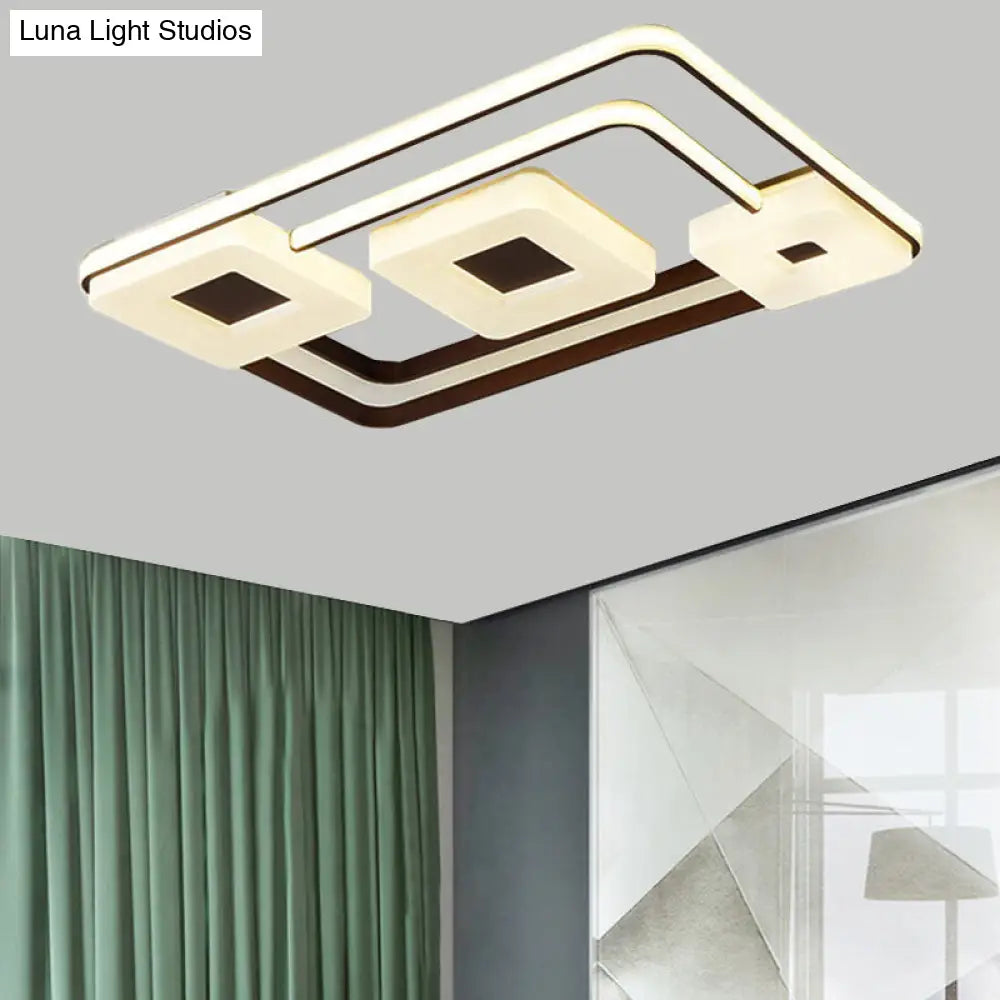 16/19.5/35.5 Coffee Square/Rectangular Led Flush Mount Lamp - White Light Acrylic Ceiling For Living