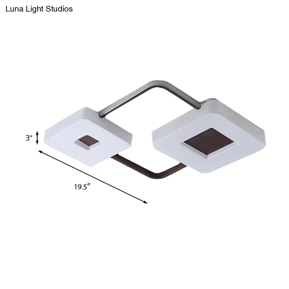 16’/19.5’/35.5’ Coffee Square/Rectangular Led Flush Mount Lamp - White Light Acrylic Ceiling