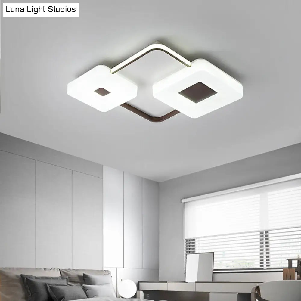 16/19.5/35.5 Coffee Square/Rectangular Led Flush Mount Lamp - White Light Acrylic Ceiling For Living