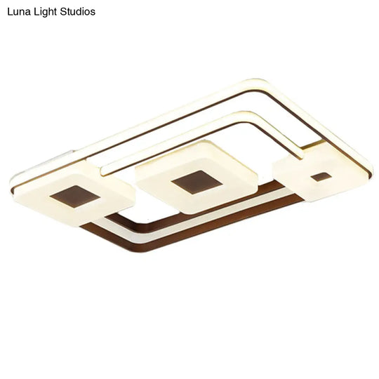 16/19.5/35.5 Coffee Square/Rectangular Led Flush Mount Lamp - White Light Acrylic Ceiling For Living