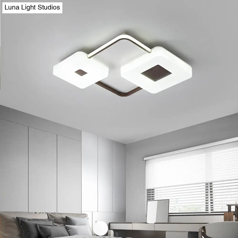 16’/19.5’/35.5’ Coffee Square/Rectangular Led Flush Mount Lamp - White Light Acrylic Ceiling