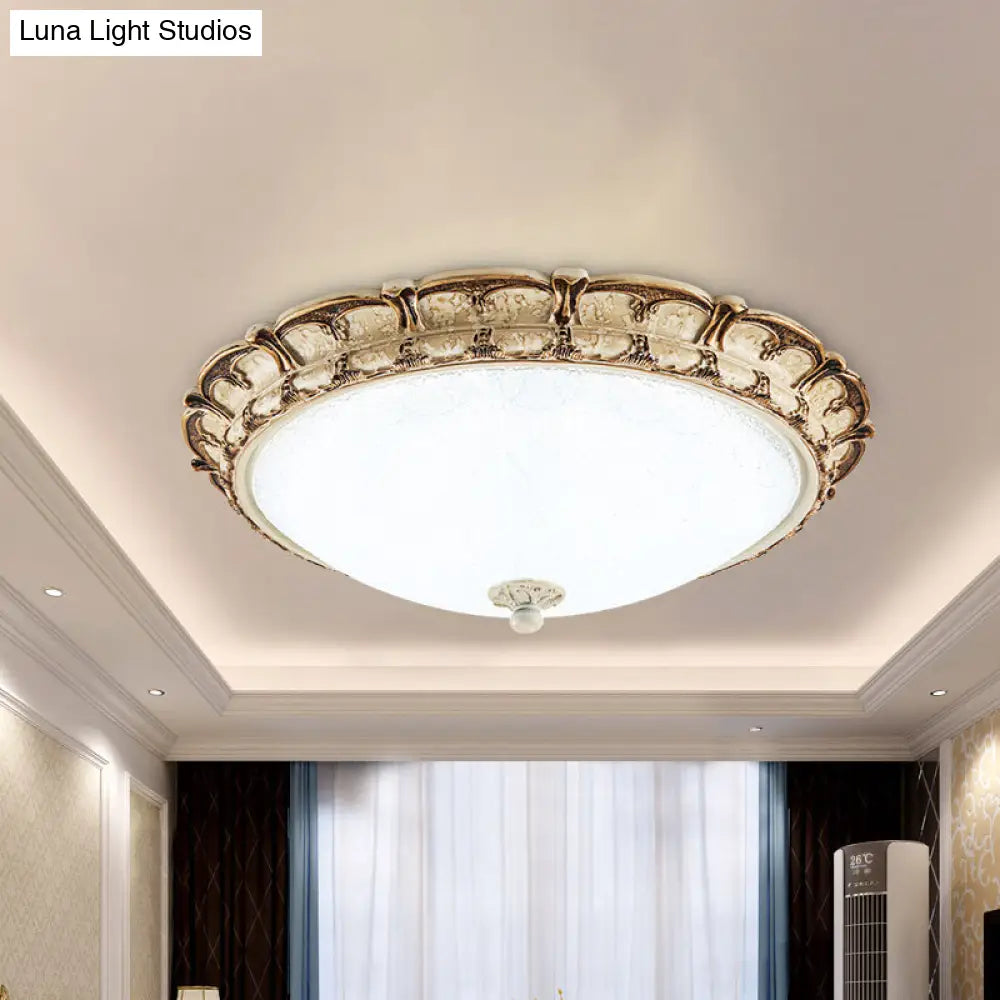 16/19.5 Antique-Style Brown Floral Flushmount Led Ceiling Light In Opal Glass - Warm/White Lighting