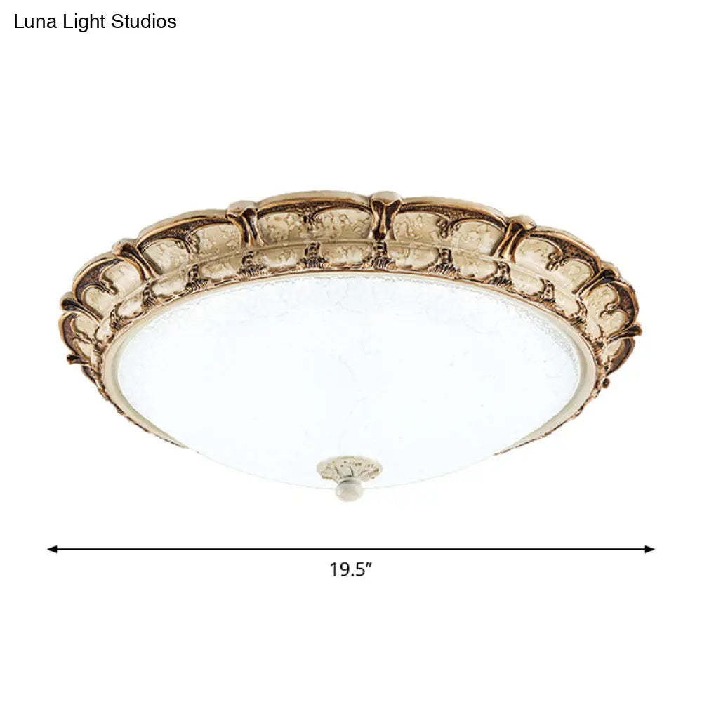 16/19.5 Antique-Style Brown Floral Flushmount Led Ceiling Light In Opal Glass - Warm/White Lighting