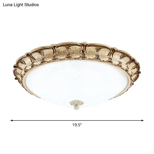 16/19.5 Antique-Style Brown Floral Flushmount Led Ceiling Light In Opal Glass - Warm/White Lighting