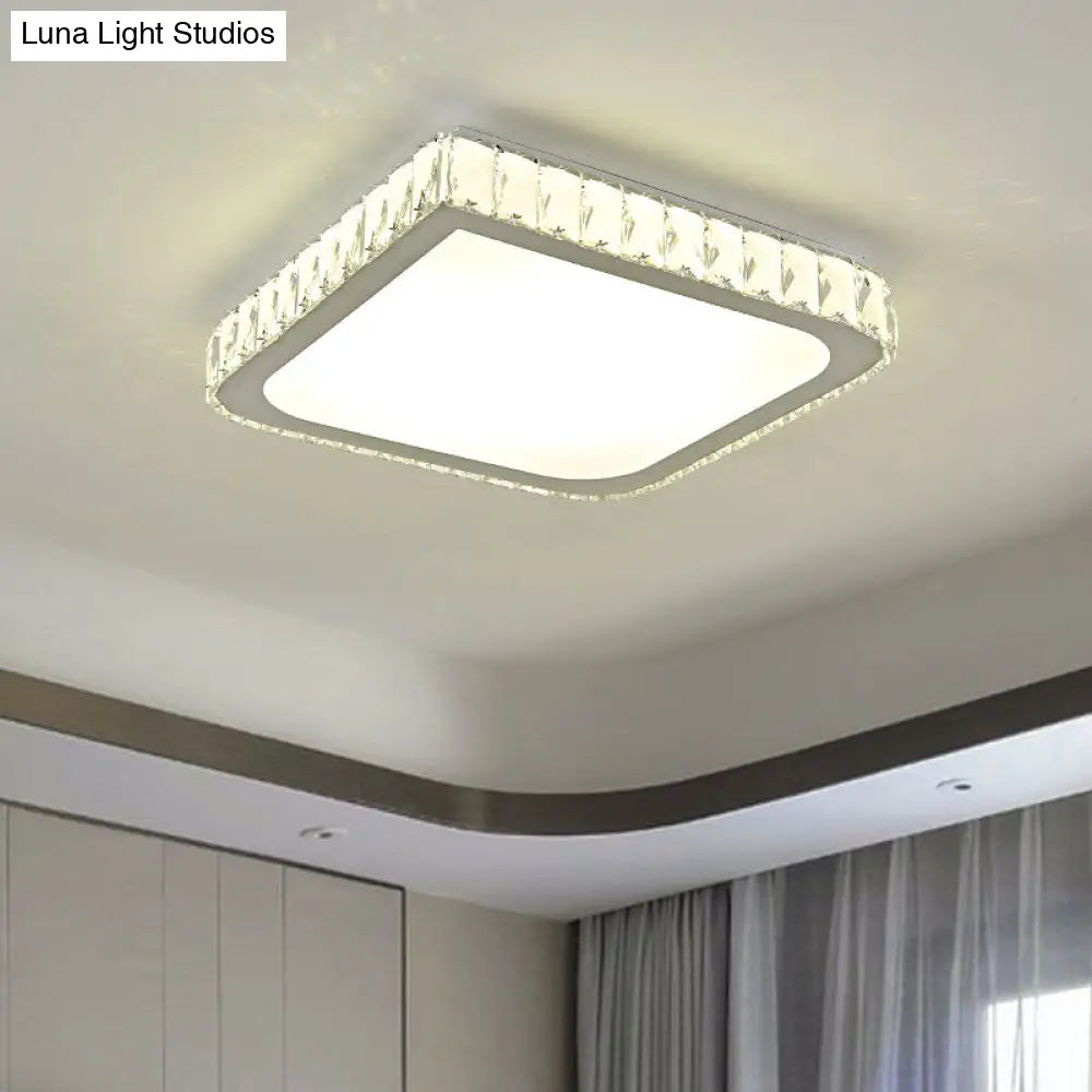 16/19.5 Crystal Flushmount Led Ceiling Light - Minimalist Square Design White / 16