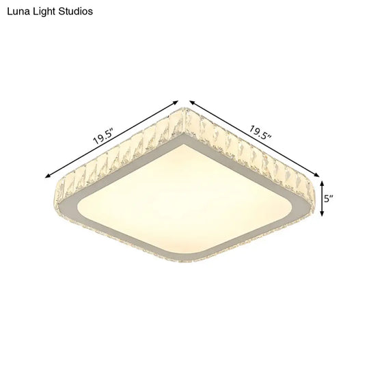 16/19.5 Crystal Flushmount Led Ceiling Light - Minimalist Square Design White