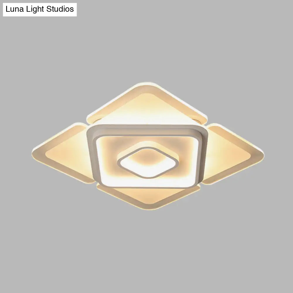 16’/19.5’ Led Flush Bedroom Lamp - Contemporary White Square Acrylic Shade In White/Warm Light