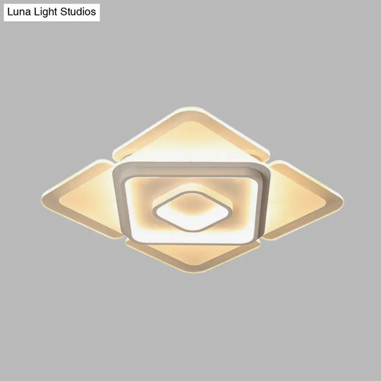 16/19.5 Led Flush Bedroom Lamp- Contemporary White Square Acrylic Shade In White/Warm Light