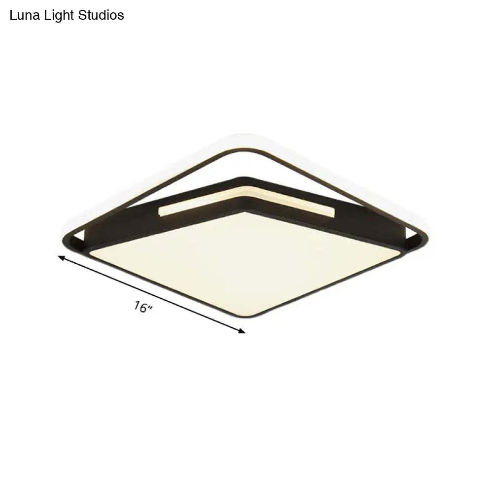 16/19.5 Metal Square Ceiling Mount Light Fixture - Contemporary Black/White Flush In Warm/White/3