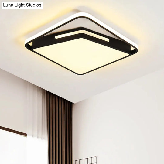 16/19.5 Metal Square Ceiling Mount Light Fixture - Contemporary Black/White Flush In Warm/White/3