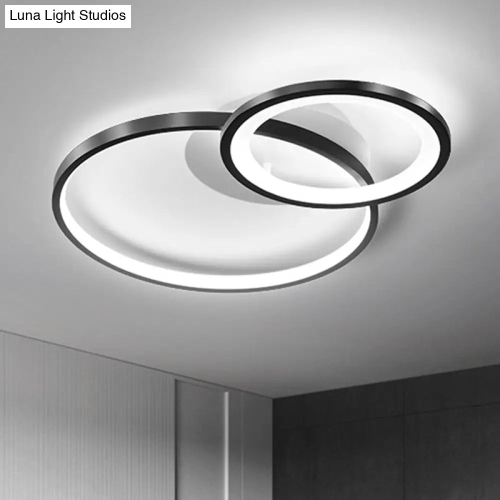 16/19.5 Minimal Iron Bedroom Led Ceiling Mount Lamp - Warm/White Light Black