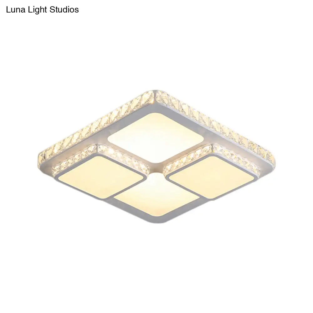 16/19.5 Minimalist Crystal Block Led Ceiling Lamp In Warm/White Light