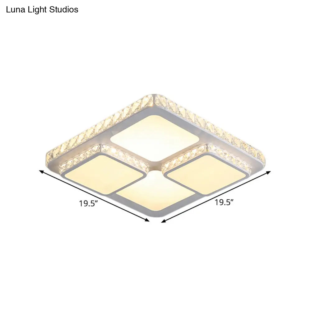 16/19.5 Minimalist Crystal Block Led Ceiling Lamp In Warm/White Light