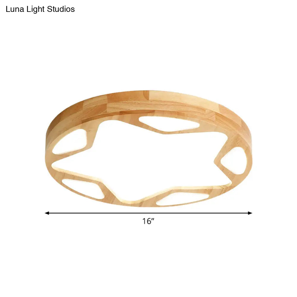 16’/19.5’ Minimalist Wood Led Ceiling Light With Star Design In Warm/White/Natural - Beige