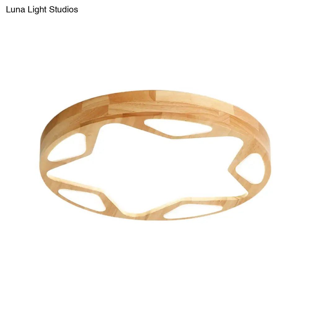 16’/19.5’ Minimalist Wood Led Ceiling Light With Star Design In Warm/White/Natural - Beige