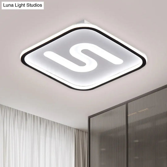 16/19.5 Modern Black/Gold Led Flush Mount With Warm/White Light And S-Shaped Design - Metal Square