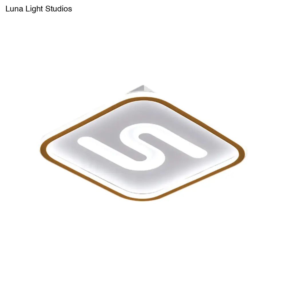 16/19.5 Modern Black/Gold Led Flush Mount With Warm/White Light And S-Shaped Design - Metal Square