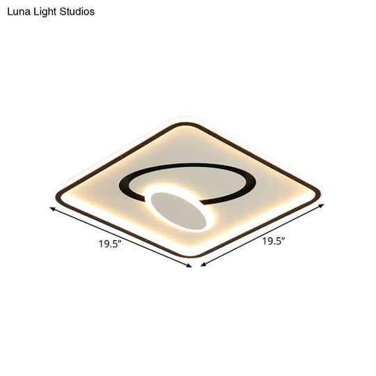 16’/19.5’ Modern Black & White Led Flush Mount Lamp - Square Metal Design Warm/White Light