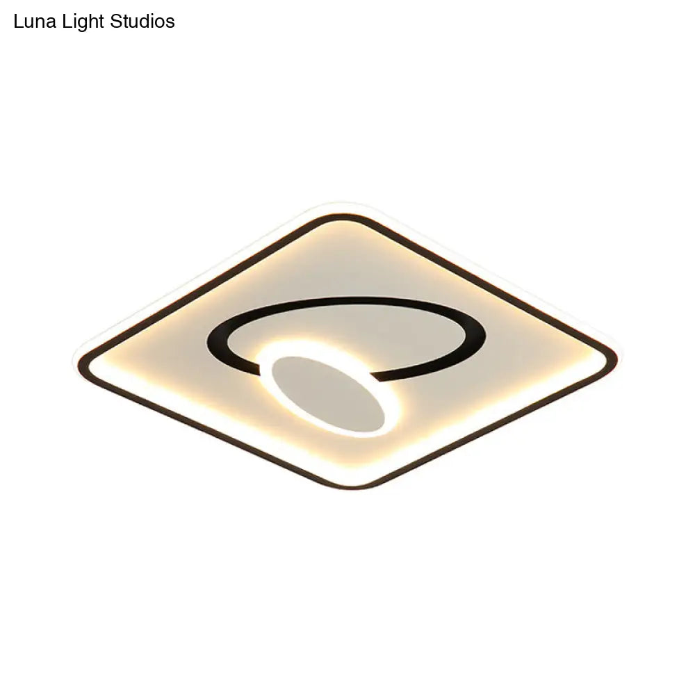 16/19.5 Modern Black & White Led Flush Mount Lamp - Square Metal Design Warm/White Light