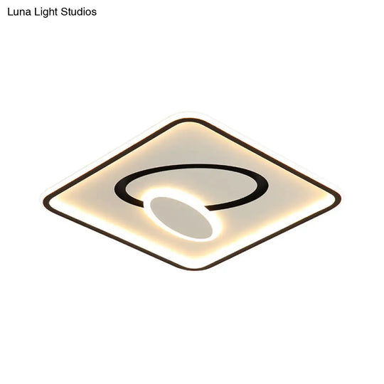 16/19.5 Modern Black & White Led Flush Mount Lamp - Square Metal Design Warm/White Light