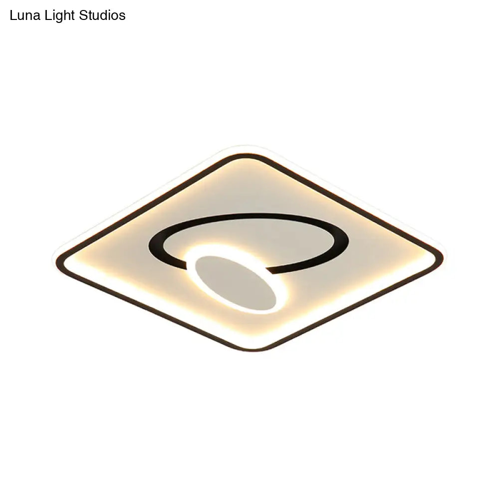 16’/19.5’ Modern Black & White Led Flush Mount Lamp - Square Metal Design Warm/White Light