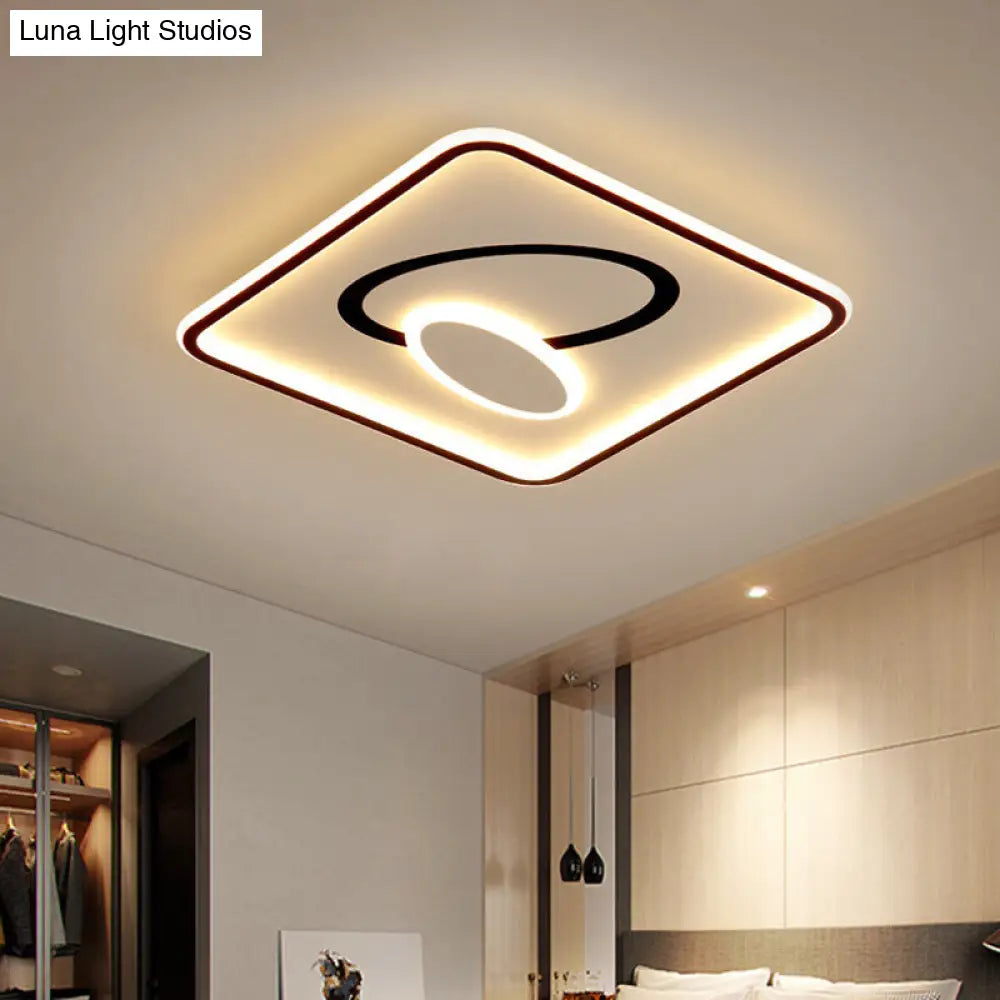 16/19.5 Modern Black & White Led Flush Mount Lamp - Square Metal Design Warm/White Light Black-White