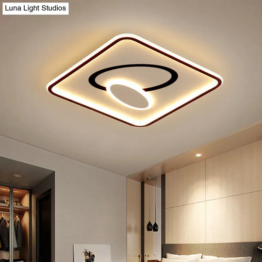 16/19.5 Modern Black & White Led Flush Mount Lamp - Square Metal Design Warm/White Light Black-White